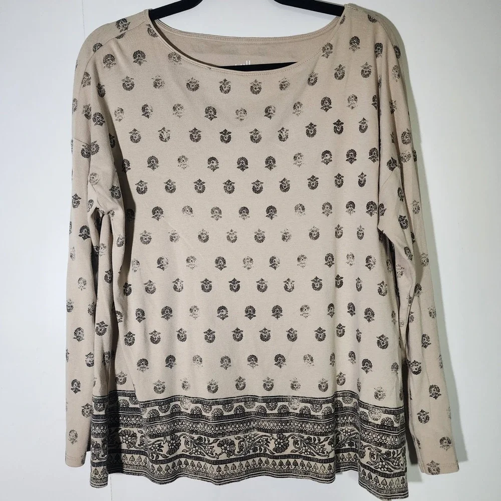 J. Jill Floral Long Sleeve Top Bundle of Two Women LP Tan Navy Pima Cotton